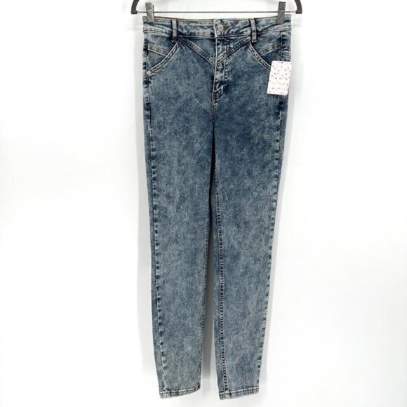 Free People Acid Wash Riley Seamed Skinny Retro Y2K High Rise 29 Denim Jeans NWT - Picture 2 of 8